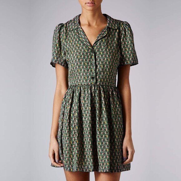 Topshop Silky Piped Tile Shirt Day Dress ASO Clara Oswald - Picture 3 of 9